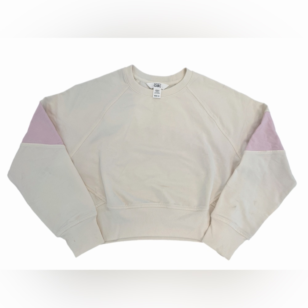 Athleta Girl Cream Pullover Sweatshirt with Light Pink Accents - Size 8-10